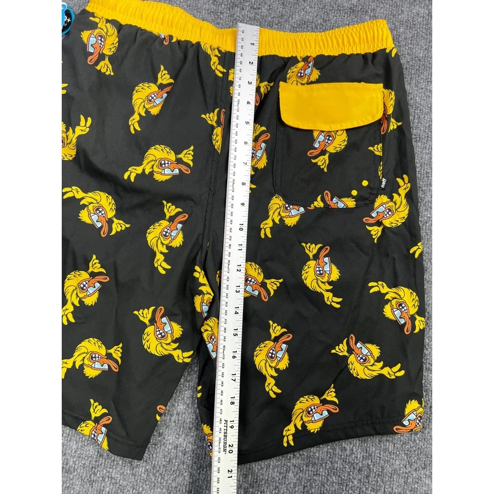 Neff Mens Duck Print Swim Trunks Black Yellow UPF 50+ Board Shorts XXL New